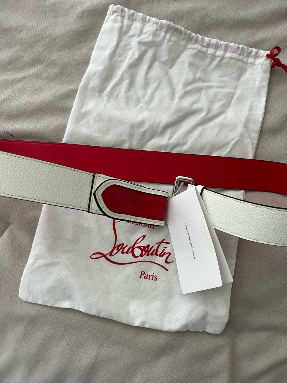 Christian Louboutin White Leather Belt with Red Interior - Picture 5 of 9